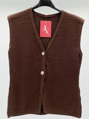 Jersey sin manga botones marrón chocolate
