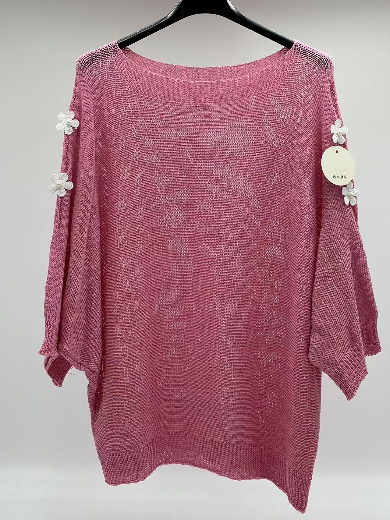 Jersey de Punto con Flores de Perlas y Aberturas en Hombros Estilo Romántico y Coquette