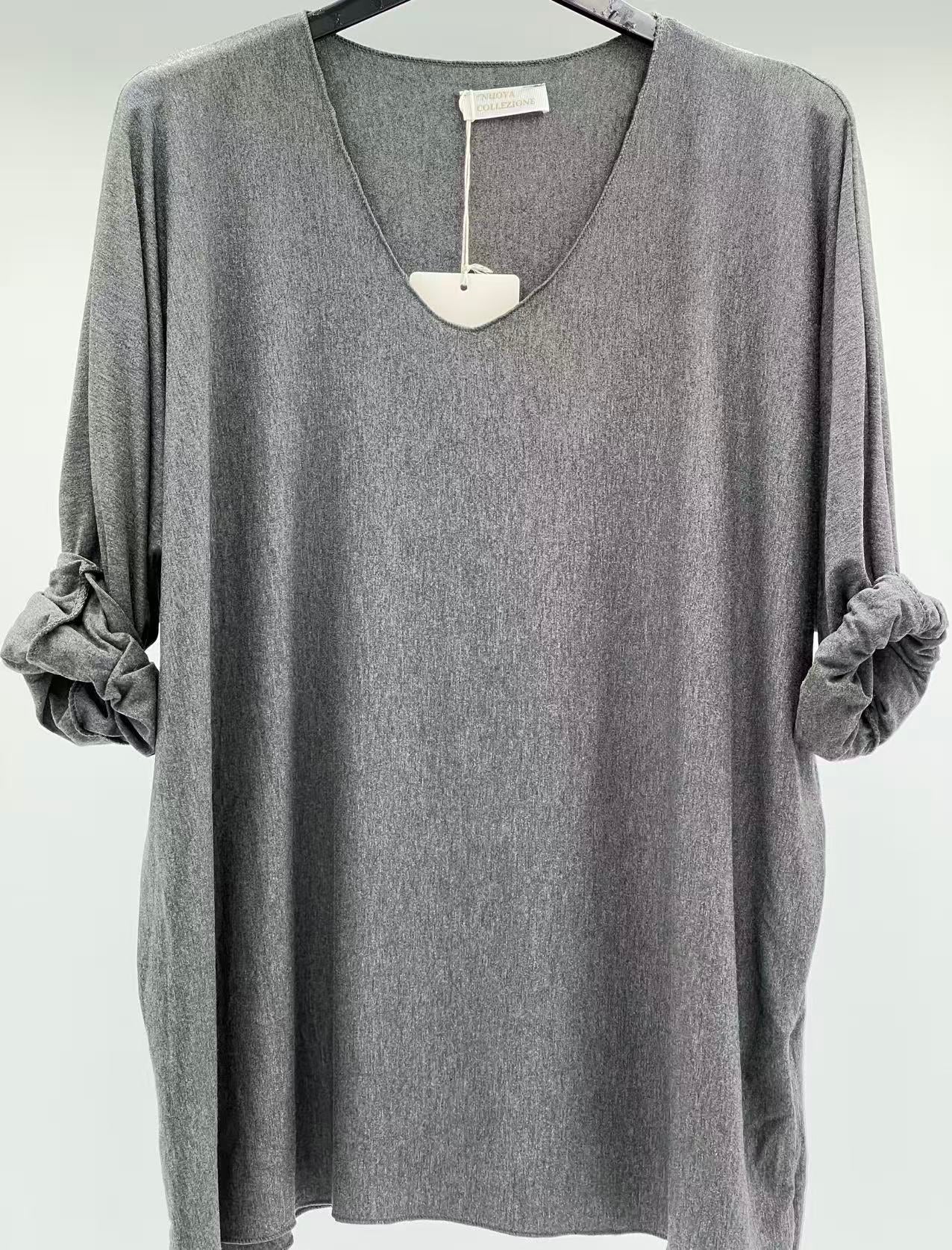 Camiseta básica manga larga gris