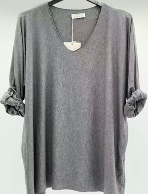 Camiseta básica manga larga gris