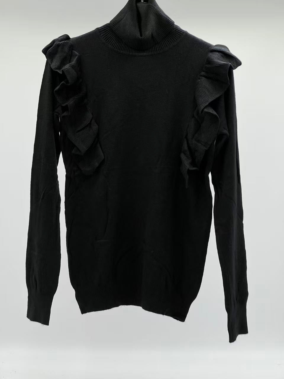 Jersey fino cuello alto volantes