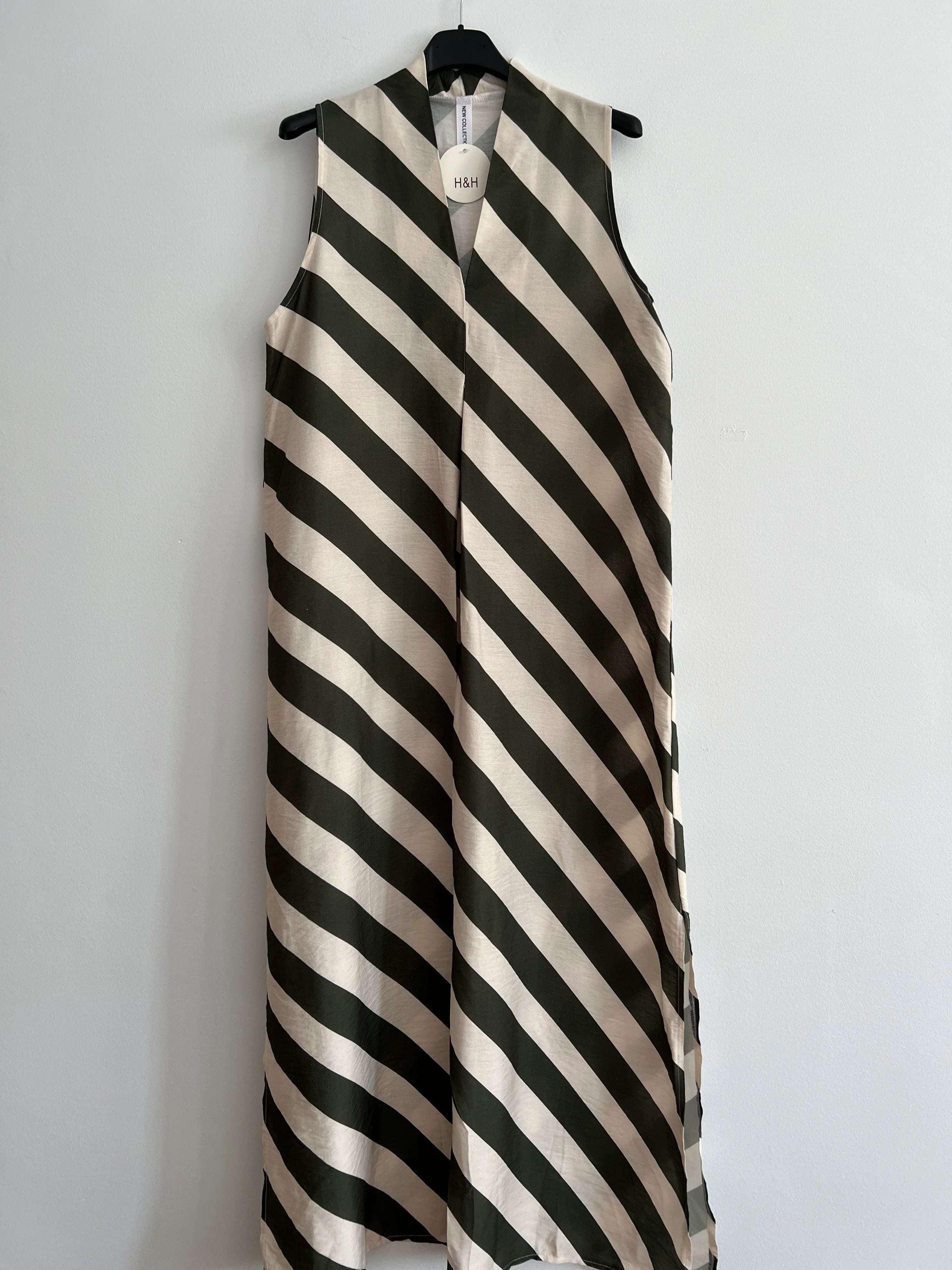 Vestido rayas verde caqui y beige