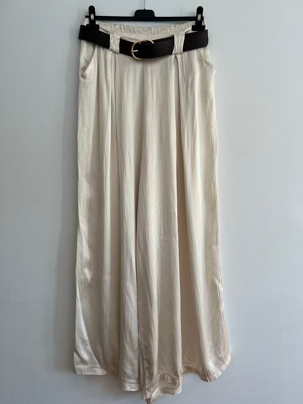 Pantalón Palazzo de Raso Satinado con Cinturón Elegancia y Confort con Caída Fluida