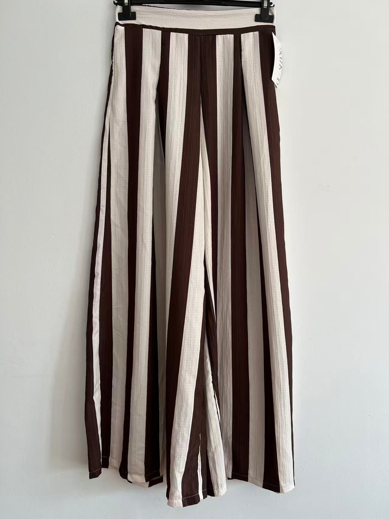 Pantalón Palazzo de Rayas con Cintura Plana