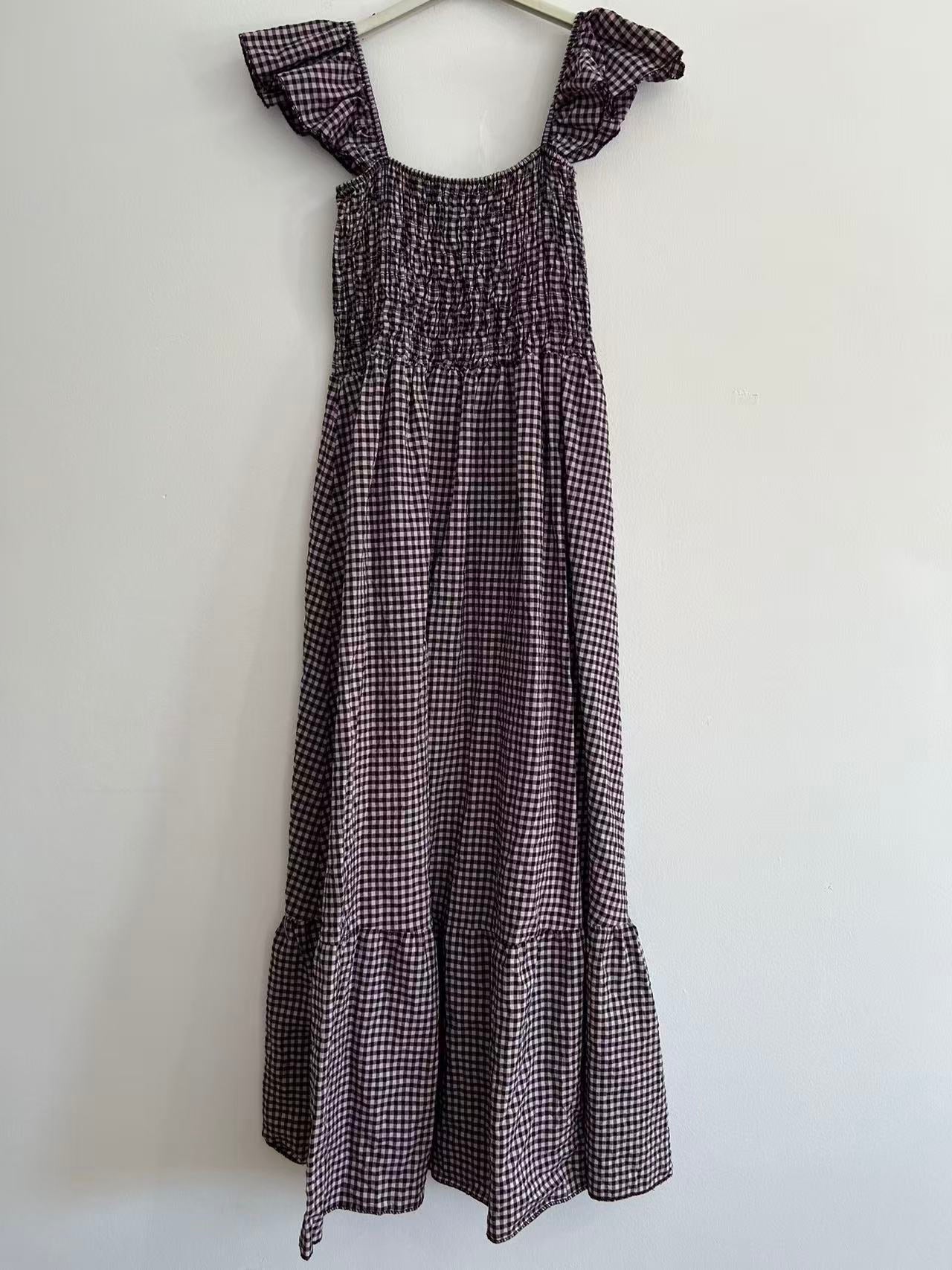 Vestido Largo de Cuadros Vichy con Nido de Abeja