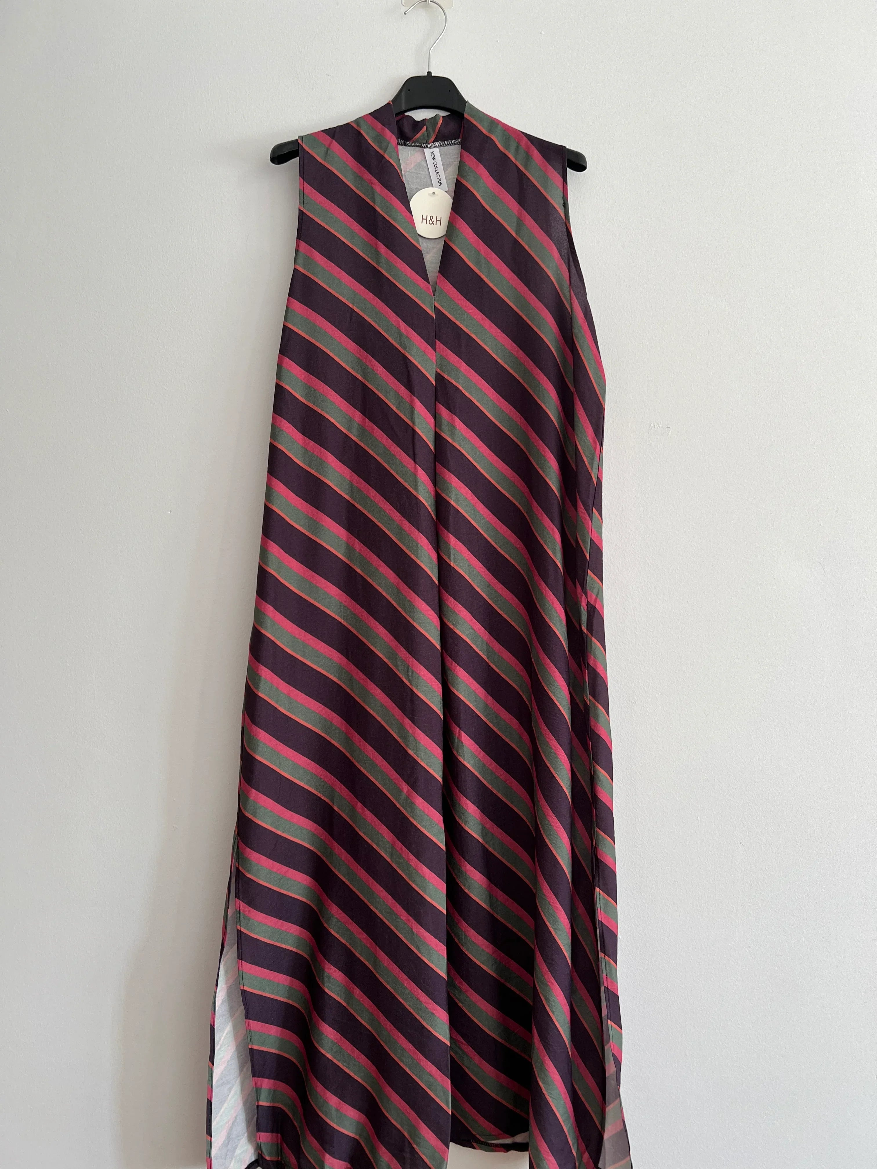 Vestido rayas morado y verde caqui