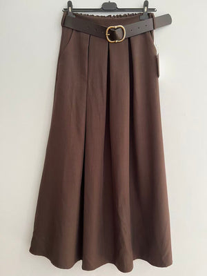 Falda larga lisa correa marrón