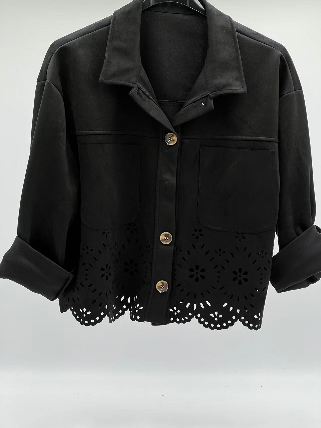 Chaqueta antelina encaje negra