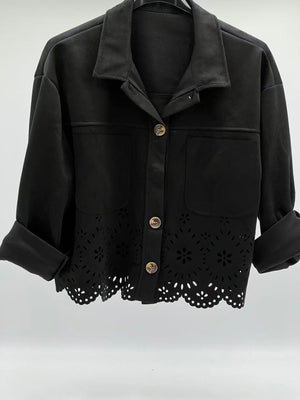 Chaqueta antelina encaje negra