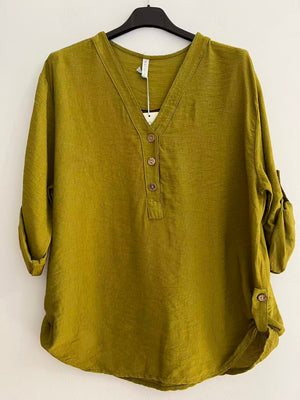 Blusa cuello pico larga verde pistacho