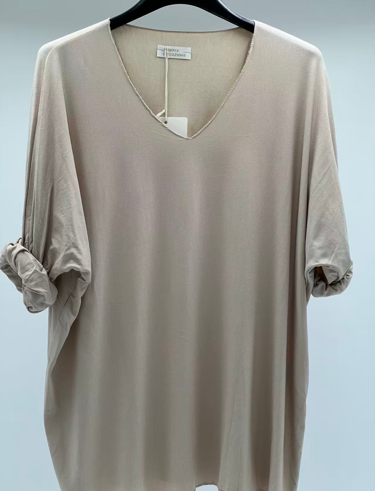 Camiseta básica manga larga beige