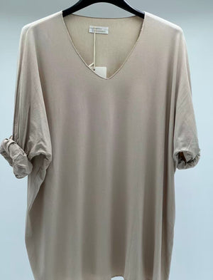 Camiseta básica manga larga beige