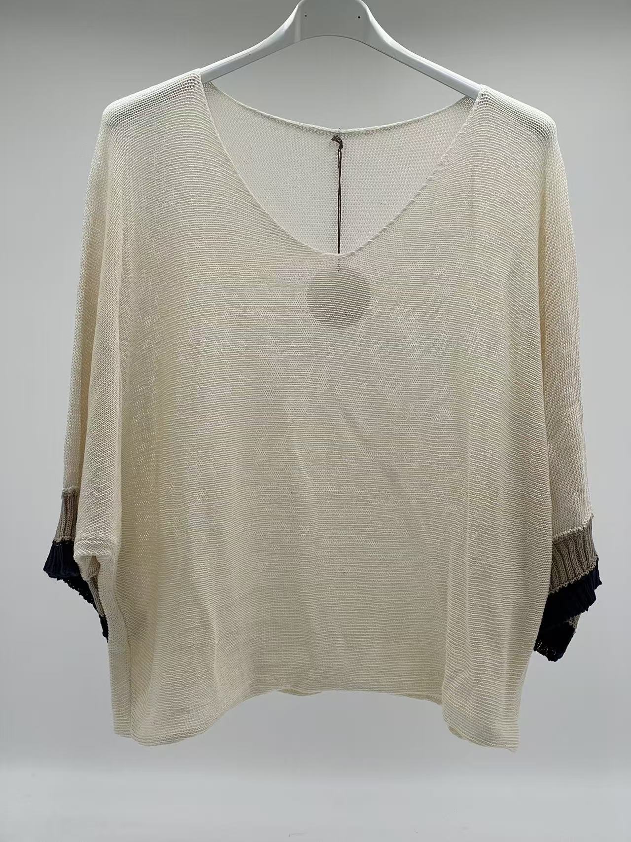 Jersey de Punto Fino con Cuello en V y Puños en Contraste de Color