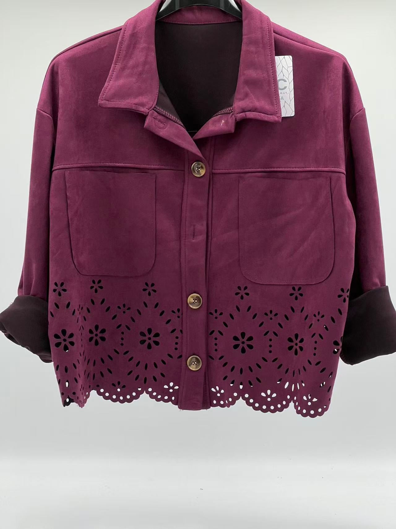 Chaqueta antelina encaje burdeos