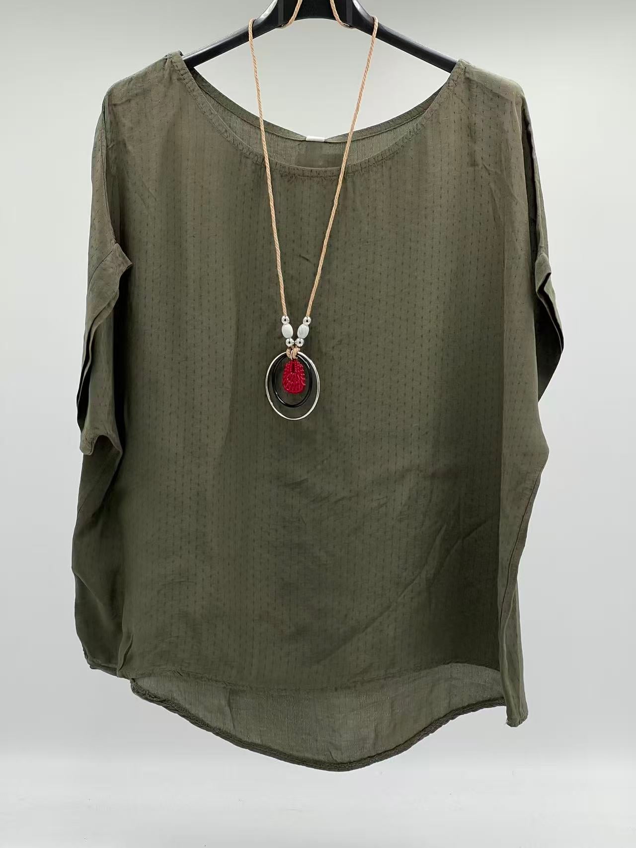 Blusa Fluida de Manga Corta con Textura de Micropunto