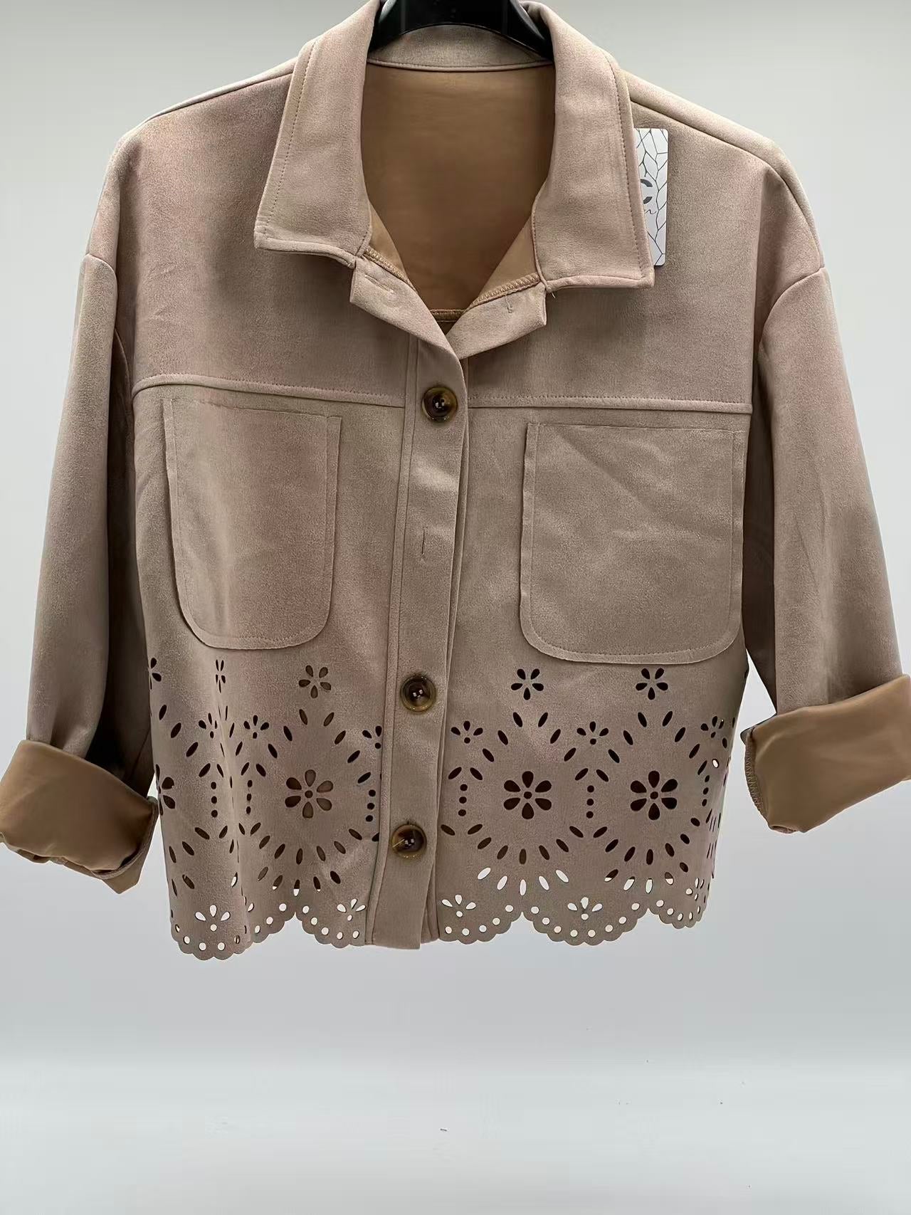 Chaqueta antelina encaje beige