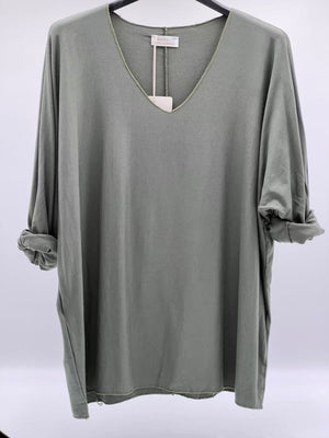 Camiseta básica manga larga verde caqui