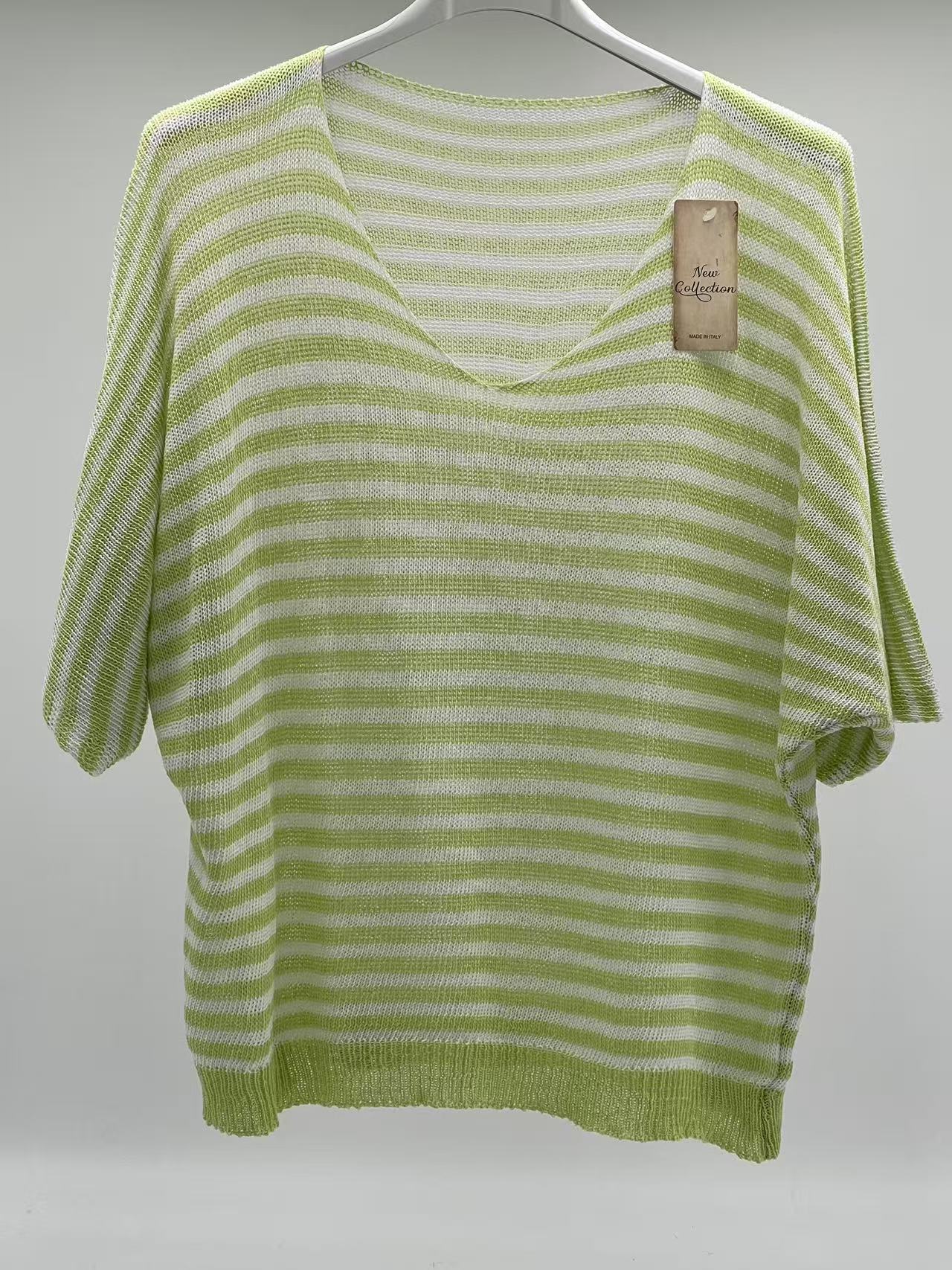 Jersey de Punto a Rayas Amarillo y Blanco Estilo Casual de Primavera