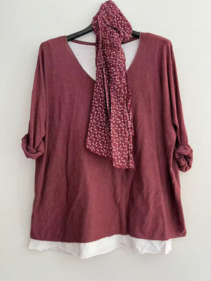 Conjuntos dos piezas con bufanda burdeos
