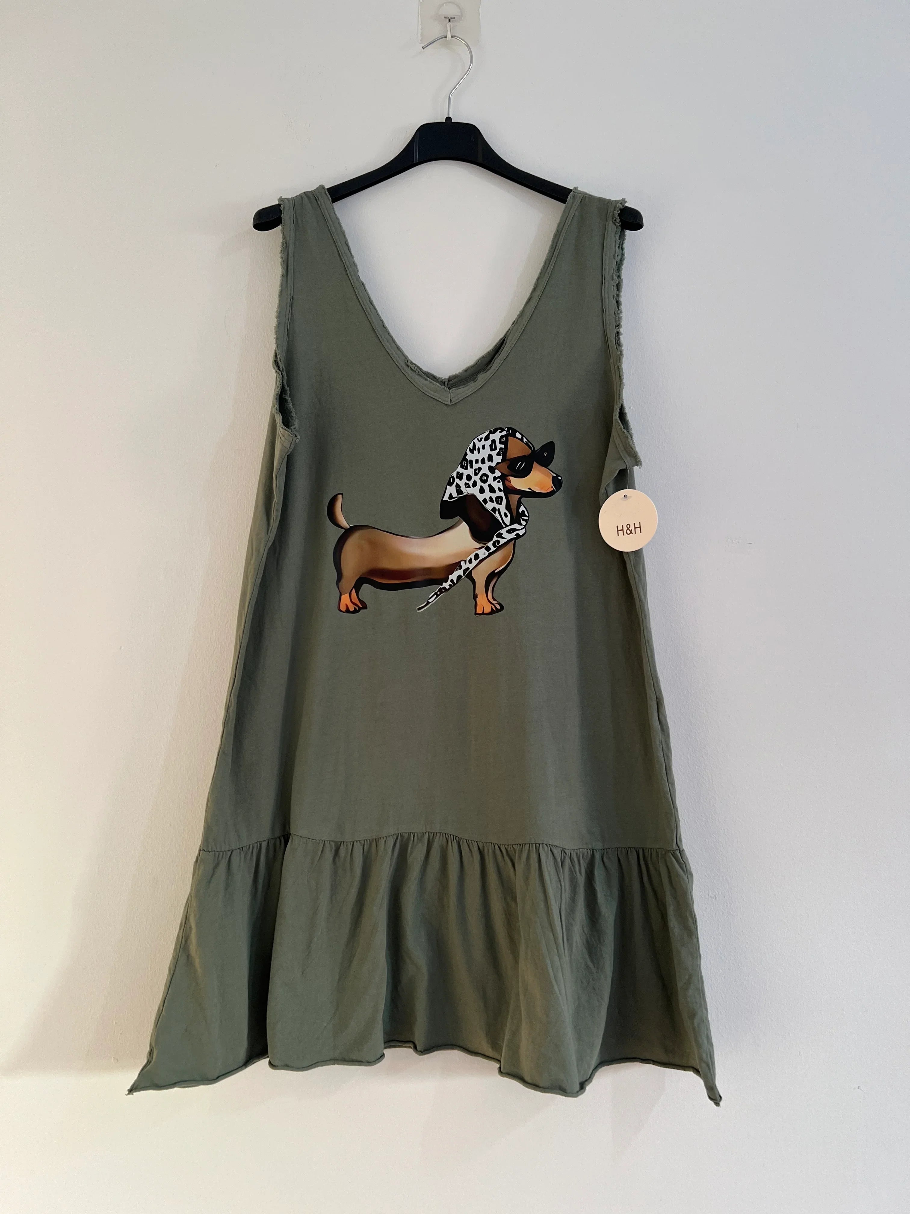 Vestido midi dibujo verde caqui