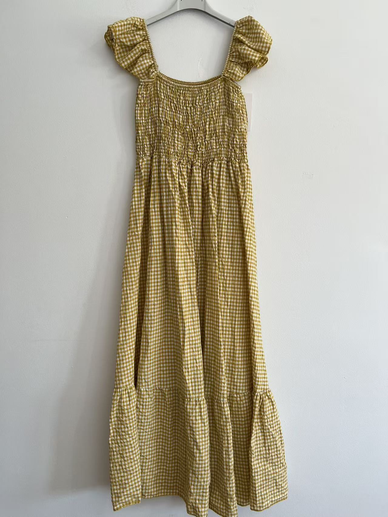 Vestido Largo de Cuadros Vichy con Nido de Abeja
