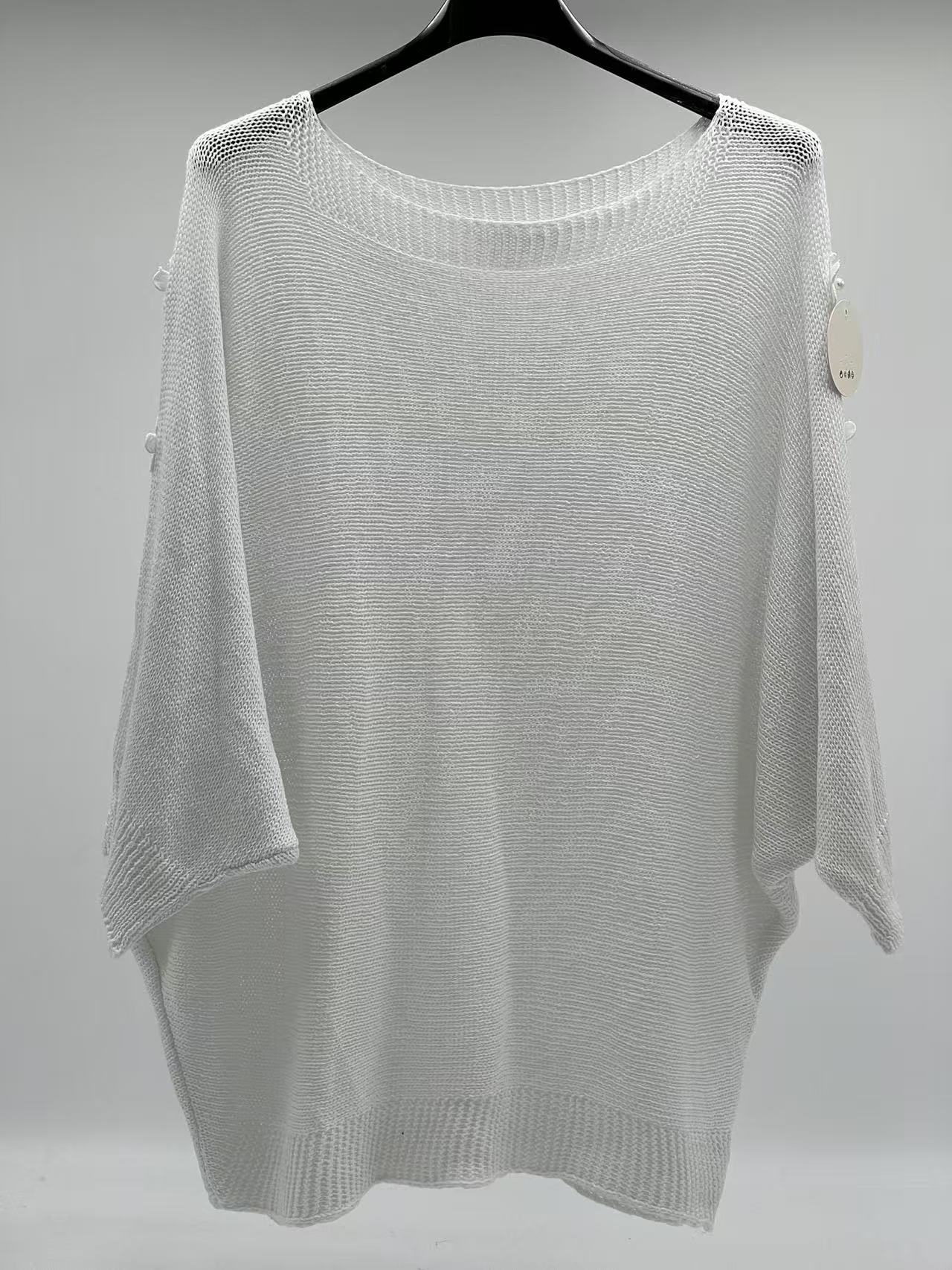 Jersey de Punto con Flores de Perlas y Aberturas en Hombros Estilo Romántico y Coquette