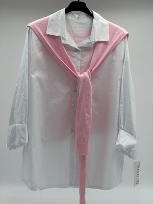 Camisa de Algodón con Capa de Punto Rosa