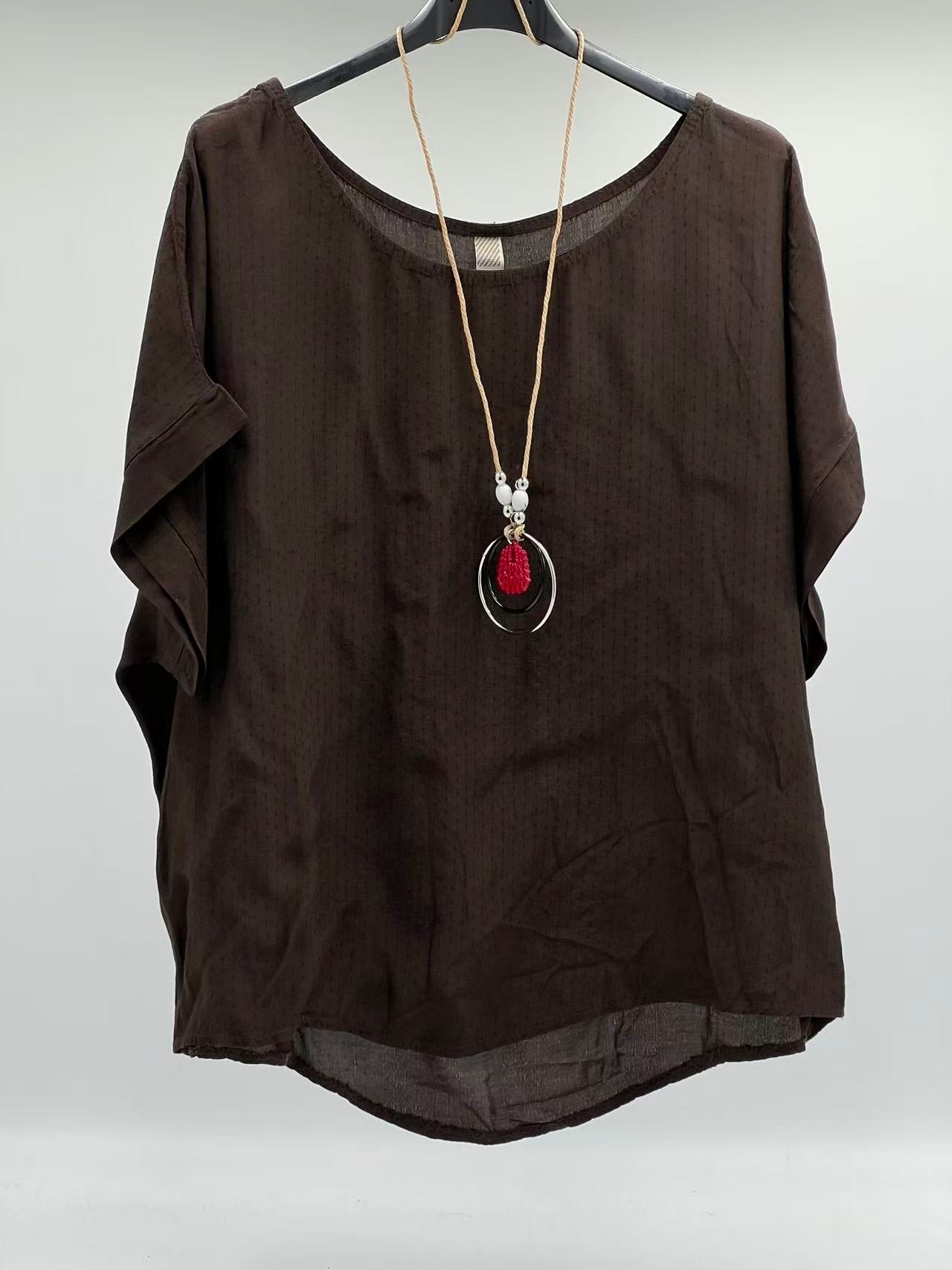 Blusa Fluida de Manga Corta con Textura de Micropunto