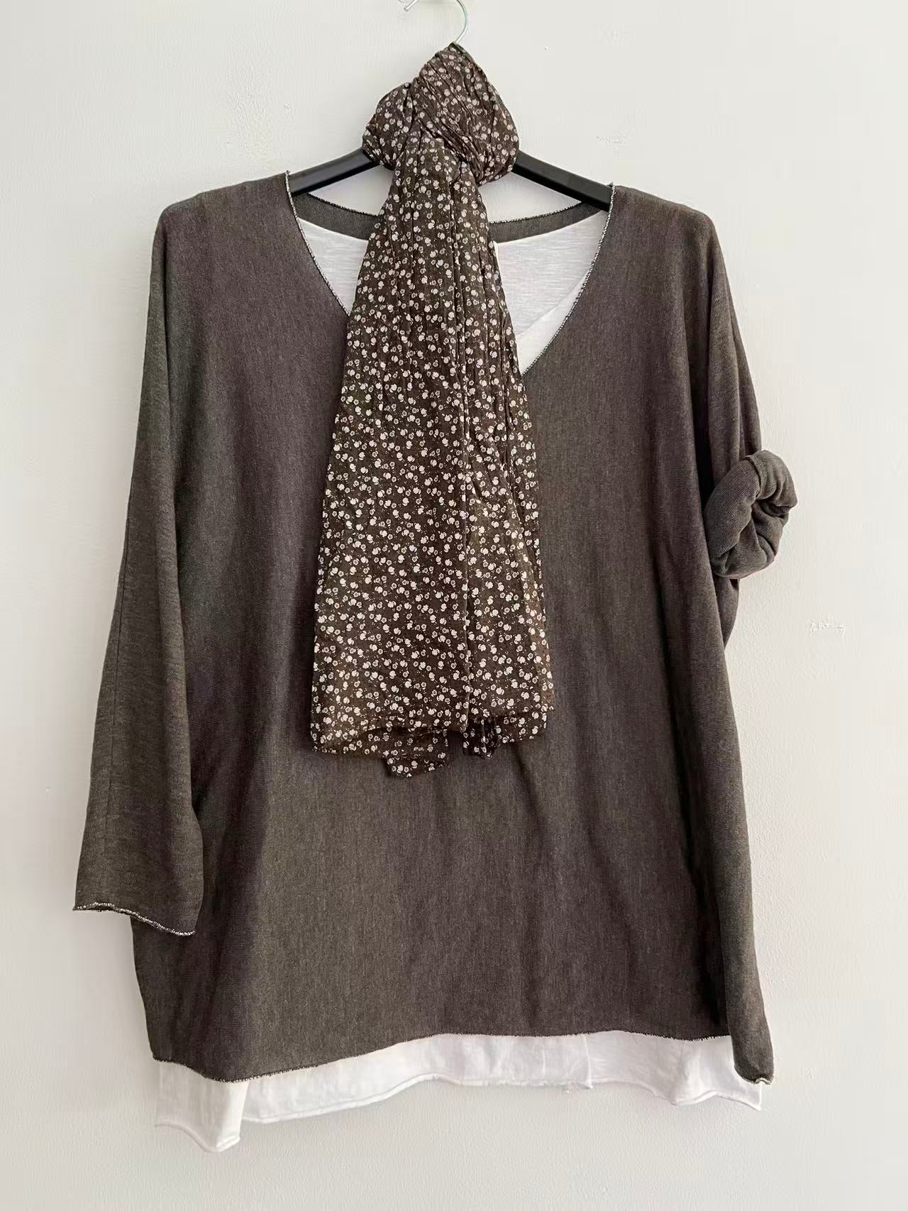 Conjuntos dos piezas con bufanda marrón