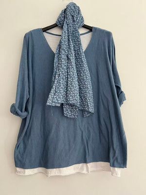 Conjuntos dos piezas con bufanda azul vaquero