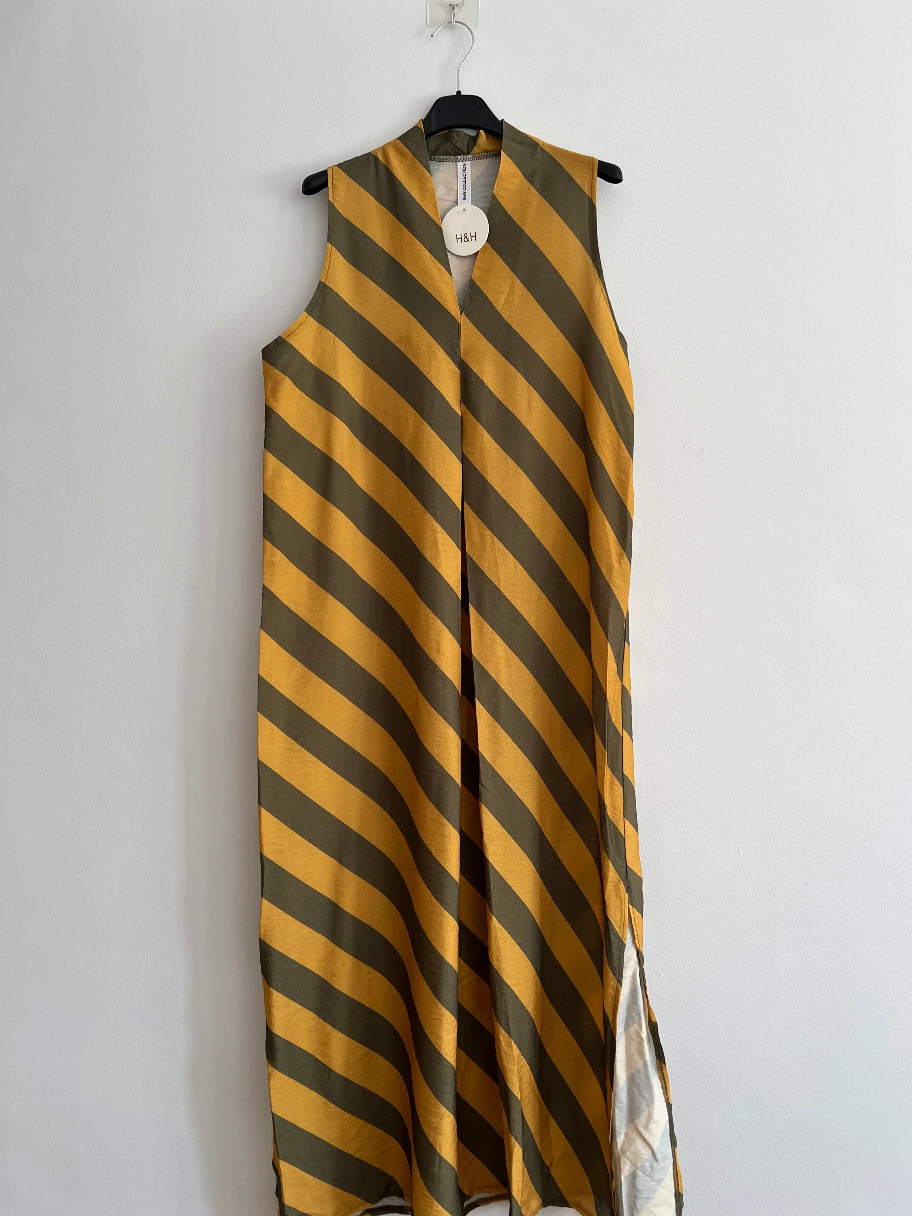 Vestido rayas amarillo y verde caqui