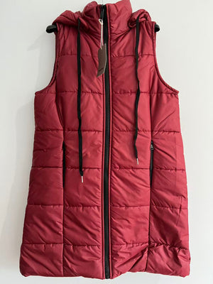 Chaleco de plumas rojo oscuro