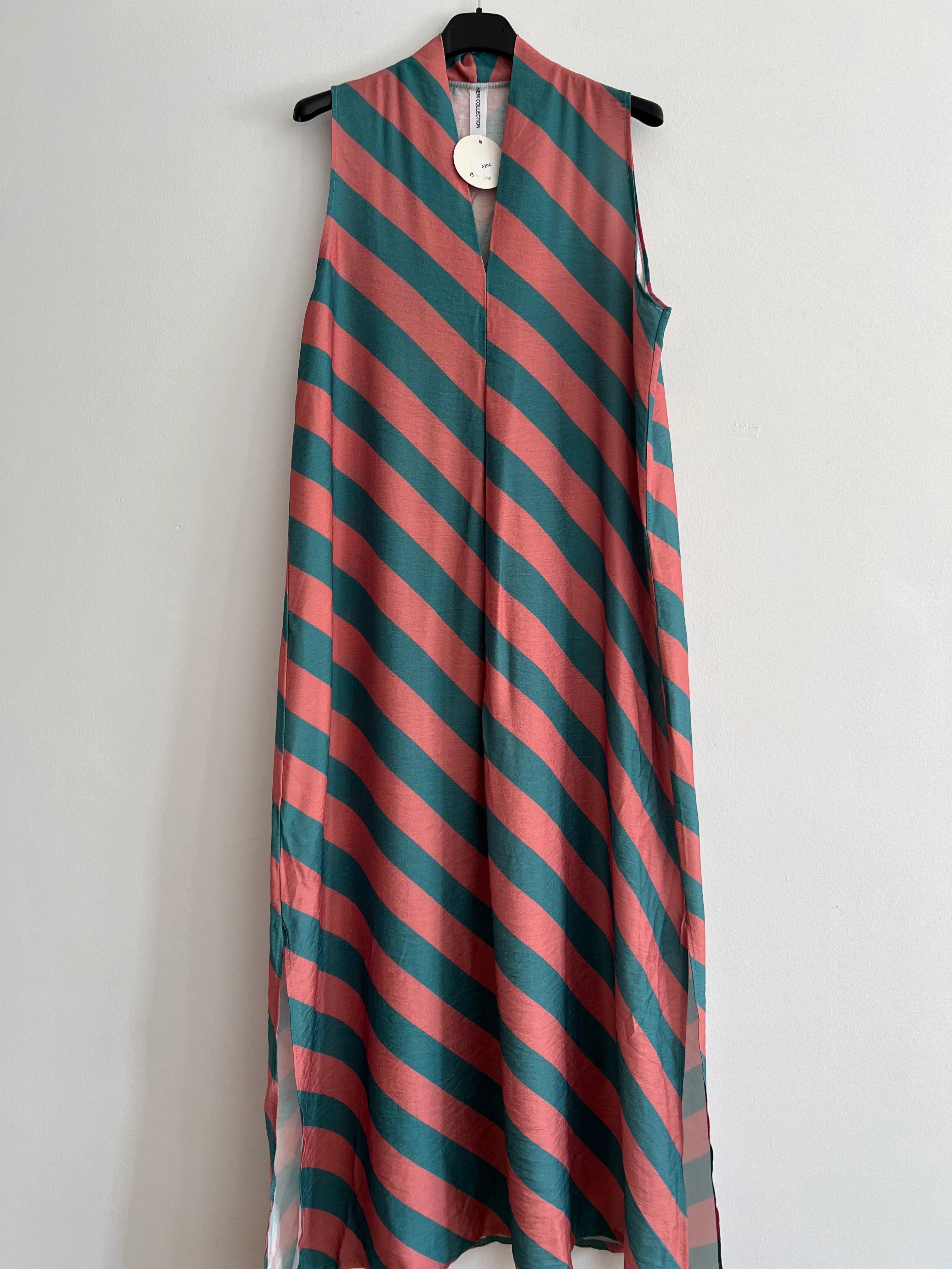 Vestido rayas verde agua y coral