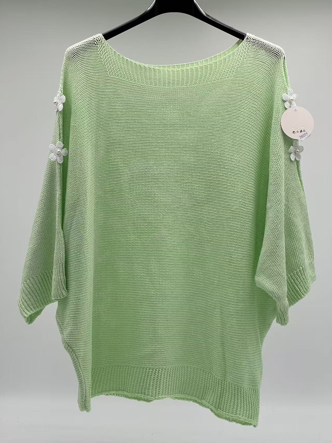 Jersey de Punto con Flores de Perlas y Aberturas en Hombros Estilo Romántico y Coquette