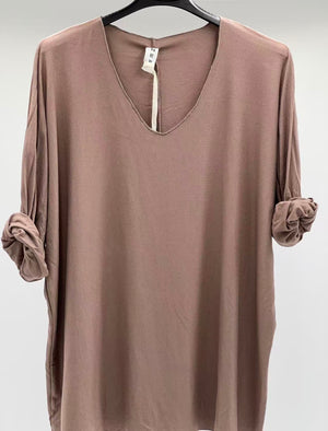 Camiseta básica manga larga marrón chocolate