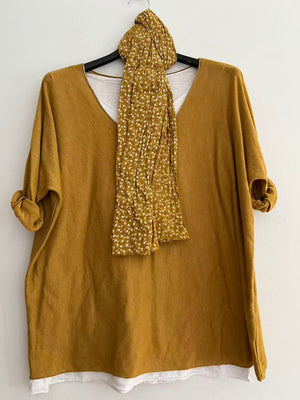 Conjuntos dos piezas con bufanda mostaza