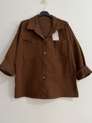 Chaqueta larga demin marrón chocolate