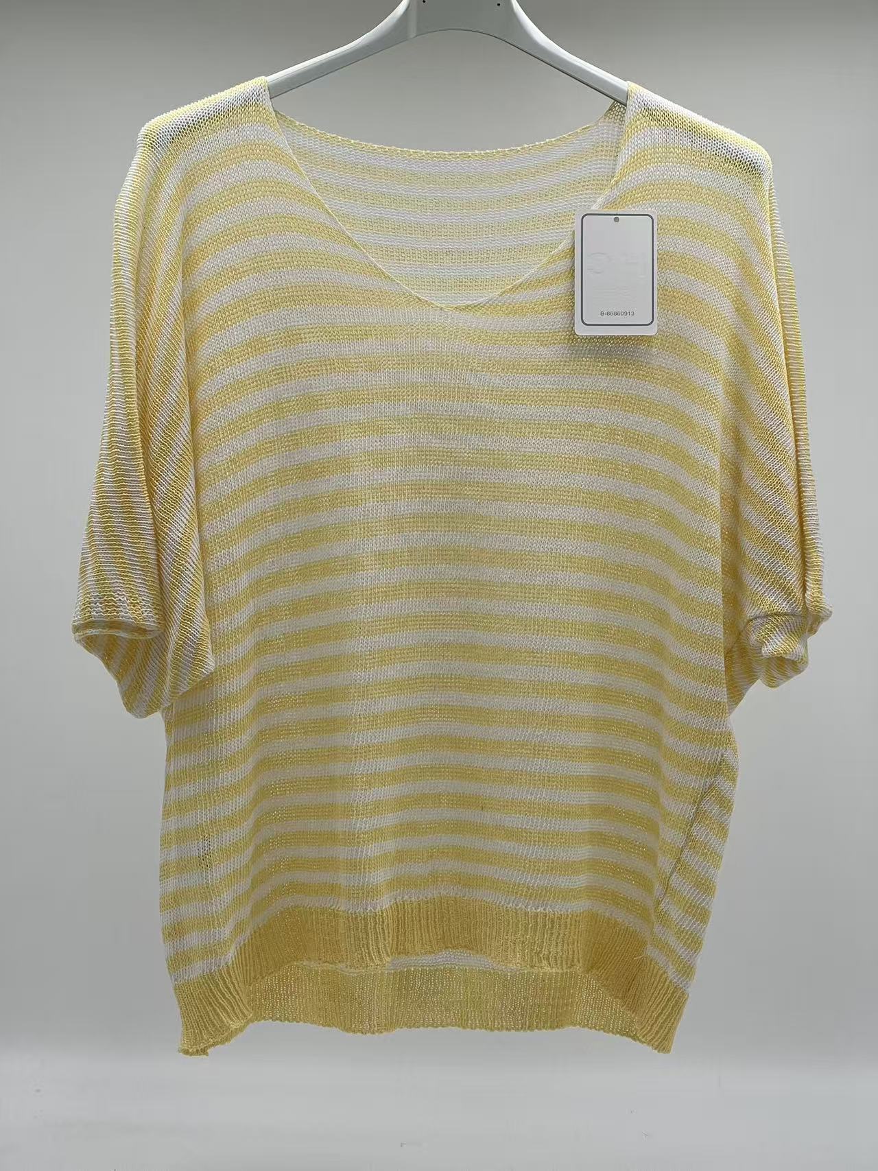 Jersey de Punto a Rayas Amarillo y Blanco Estilo Casual de Primavera
