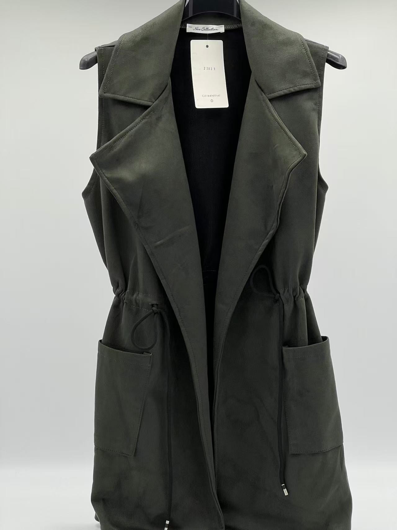 Chaleco antelina liso verde caqui