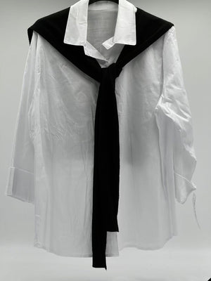Camisa de Algodón con Capa de Punto Negra