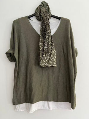 Conjuntos dos piezas con bufanda verde caqui