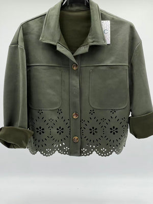 Chaqueta antelina encaje verde caqui