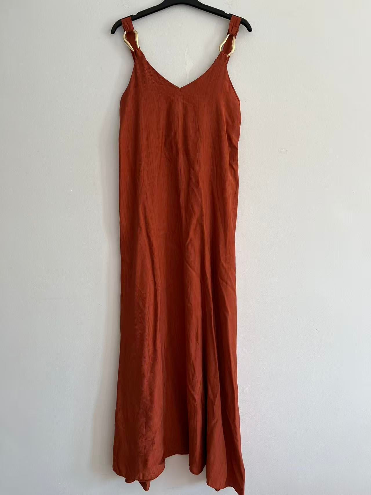 Vestido Largo Fluido de Tirantes con Anillas Metálicas