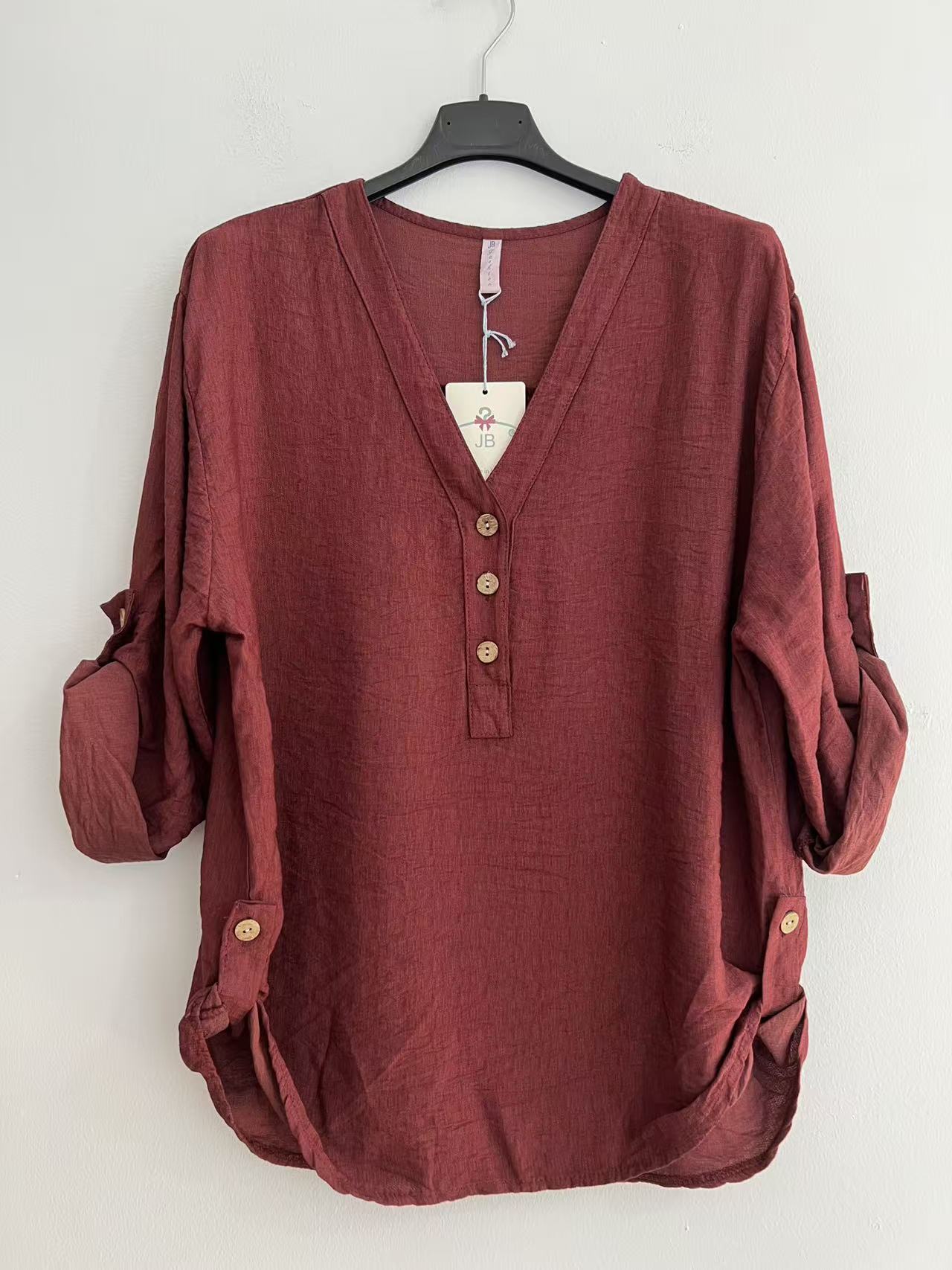 Blusa cuello pico larga burdeos