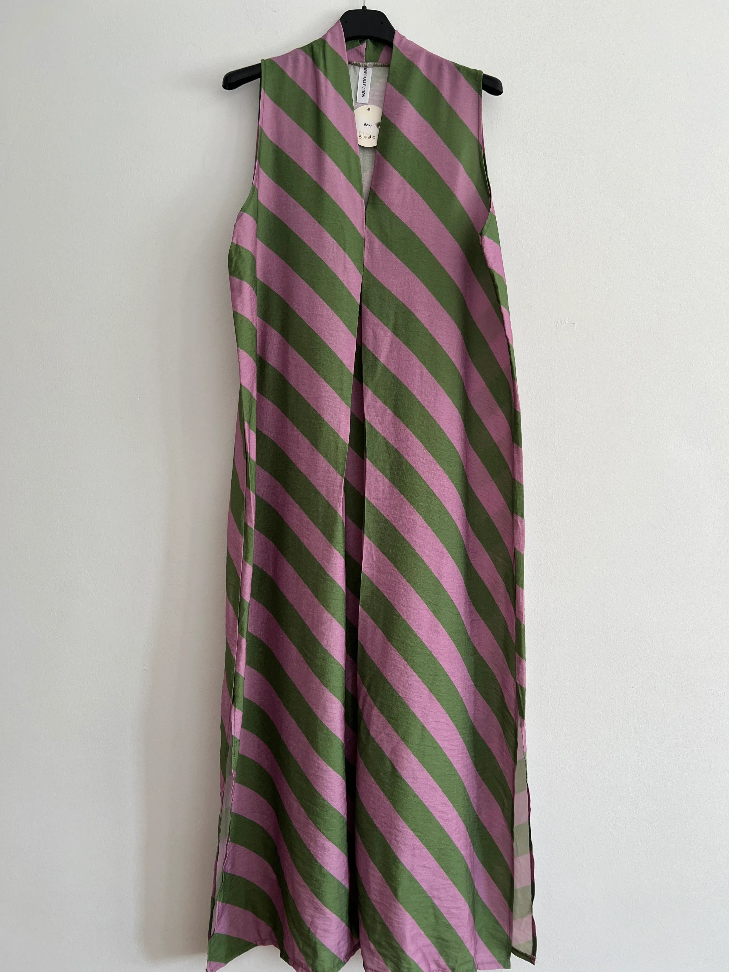 Vestido rayas violeta y verde caqui