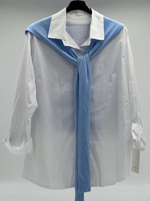 Camisa de Algodón con Capa de Punto celeste