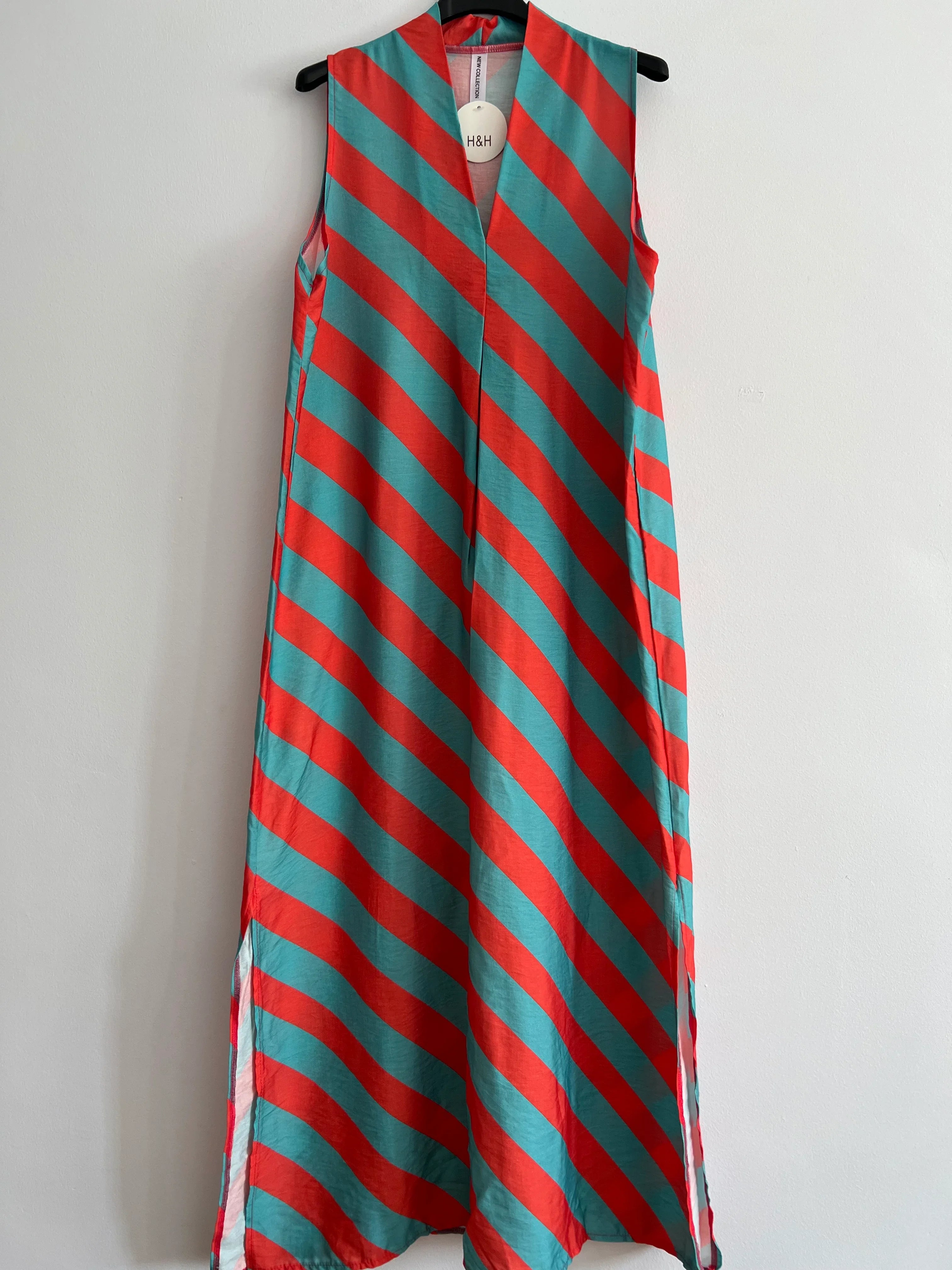 Vestido rayas naranja y verde agua