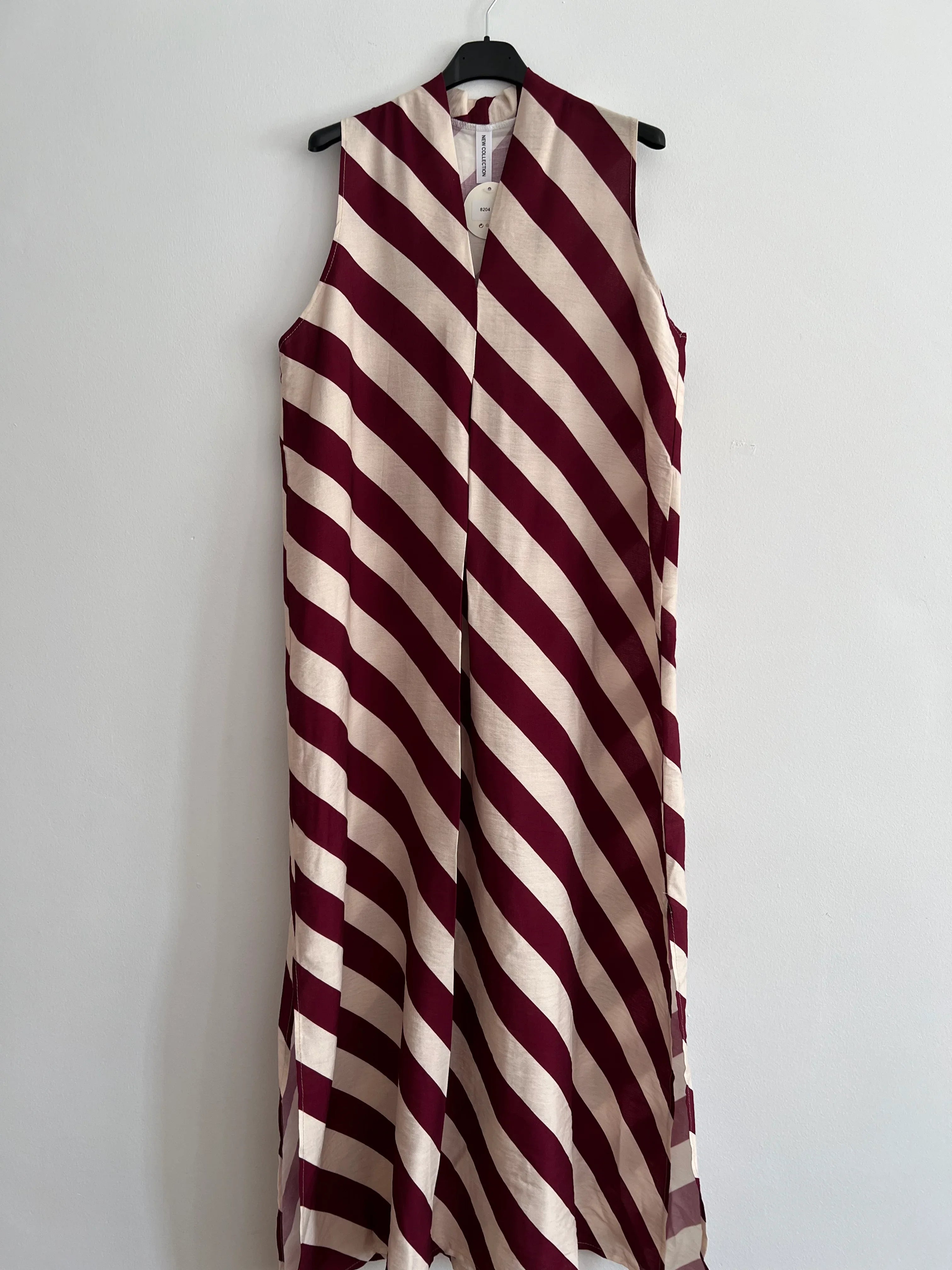 Vestido rayas burdeo y beige