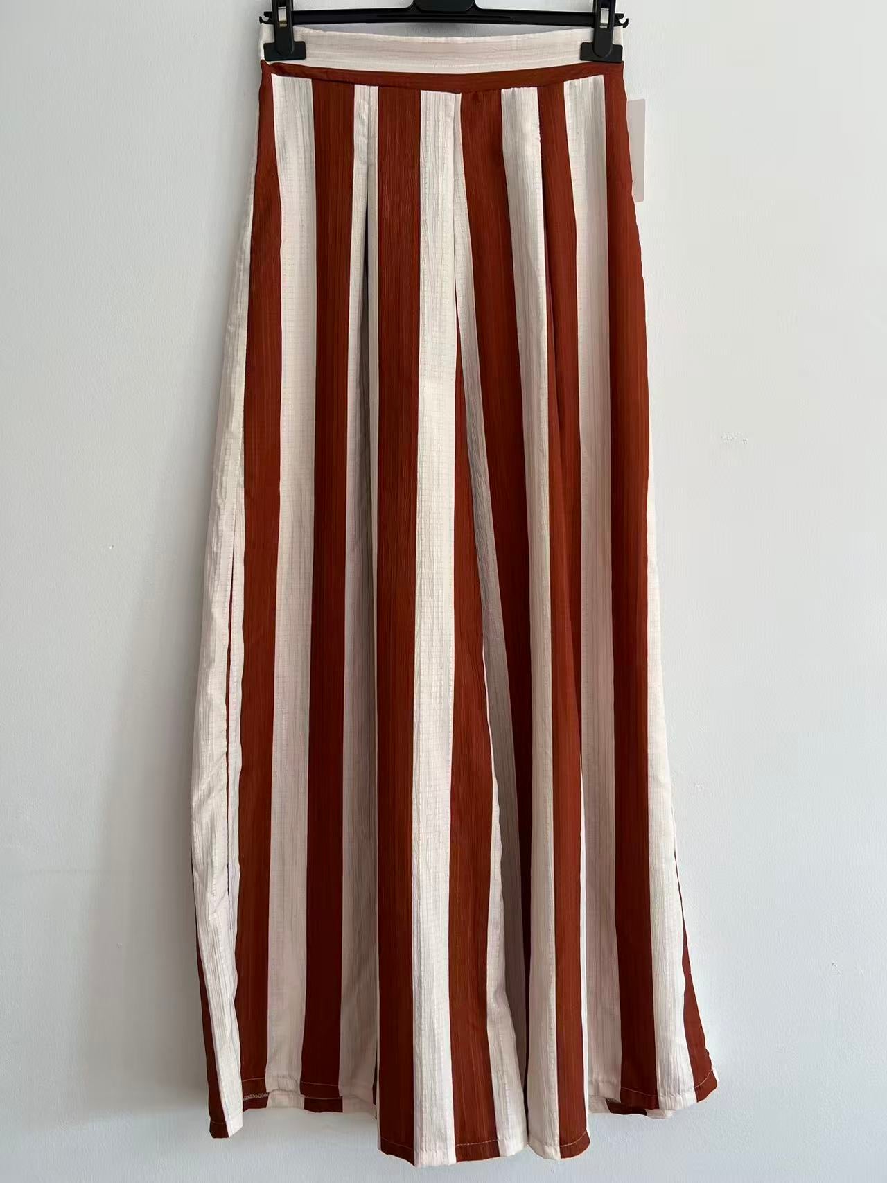Pantalón Palazzo de Rayas con Cintura Plana