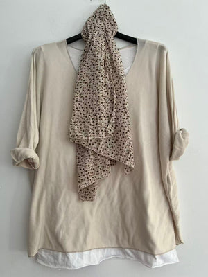 Conjuntos dos piezas con bufanda beige